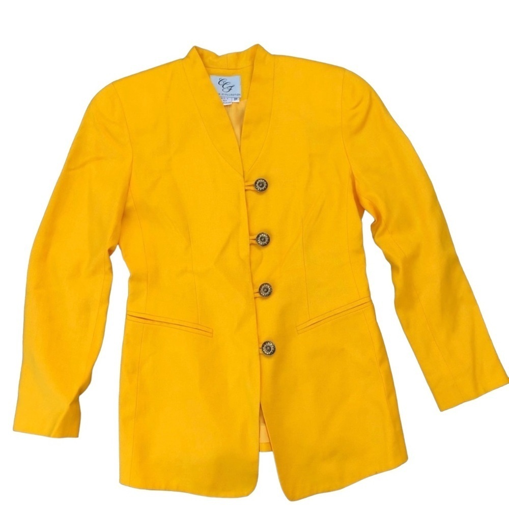 Vintage Yellow Fitted Blazer Shoulder Pads Statement Buttons Size 2P Colorpop